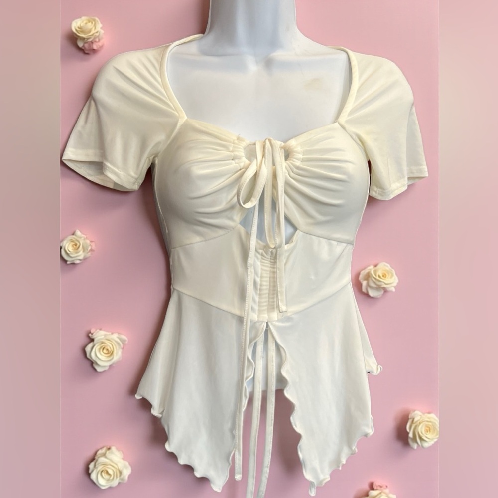 ASOS Design Tie Front Cream Top Size 6 NEW!